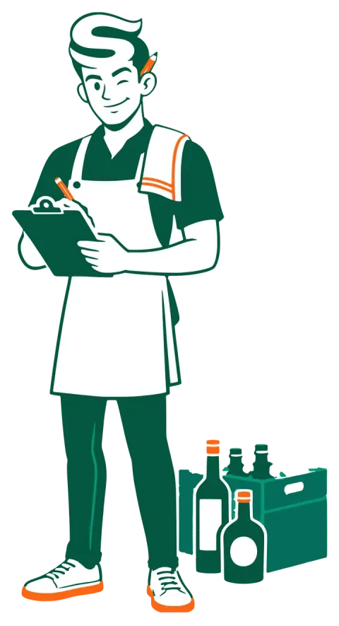 Senior holding a clipboard, checking stock